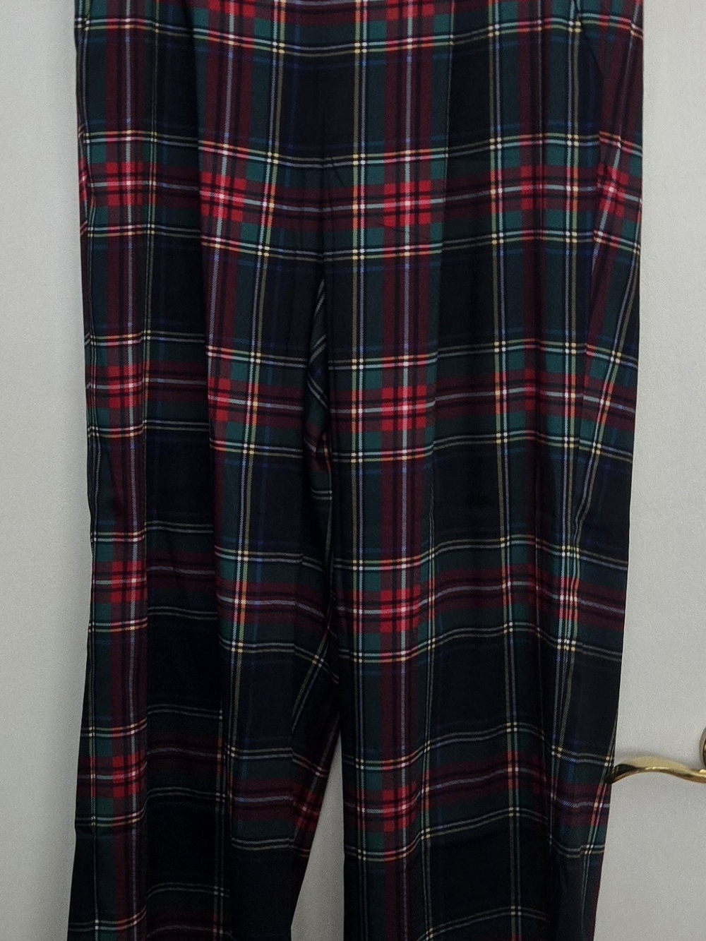 Talbots Wide-Leg Plaid Pants in Black, Red & Green